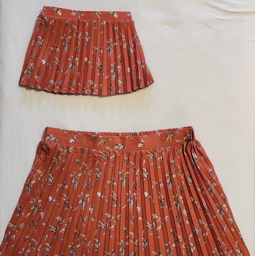 Matching mommy and me pleated skirts from baileys blossom, orange, with flowers